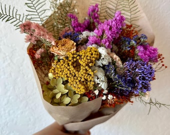 Colorful Dried Field Flowers Bunch, Vibrant Rustic Wildflower Arrangement – Everlasting Floral Gift, Dried Wedding Flowers, Home Decor