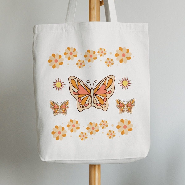 Retro Groovy Butterfly Svg Png, Tote Bag Svg, Tote Bag Design Svg, Trendy Svg, Svg For Tote Bags, Svg for Cricut, Svg for Bag, Beach Bag Svg