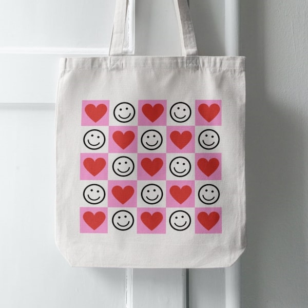 Smile Face Checkered PNG Sublimation, Checkered Heart Design, Tote Bag Svg, Trendy Svg, Svg For Tote Bags, Tote Bag Design Svg, Cricut Svg,