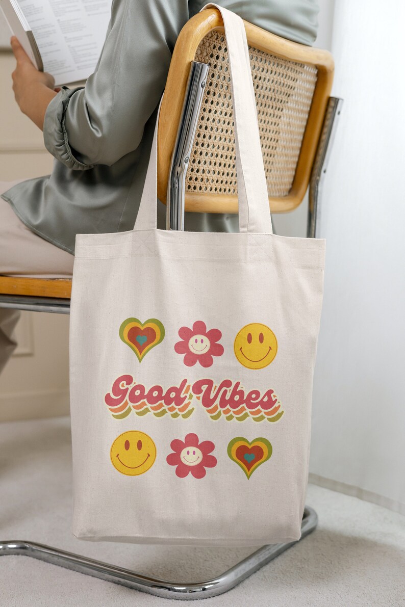 Retro Good Vibes SVG PNG, Vintage Good Vibes Svg, Tote Bag Svg, Trendy Svg, Svg For Tote Bags, Tote Bag Design, Beach Bag Svg, Book Bag Svg image 7