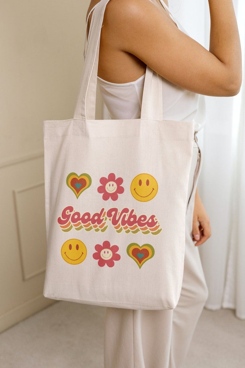 Retro Good Vibes SVG PNG, Vintage Good Vibes Svg, Tote Bag Svg, Trendy Svg, Svg For Tote Bags, Tote Bag Design, Beach Bag Svg, Book Bag Svg image 1