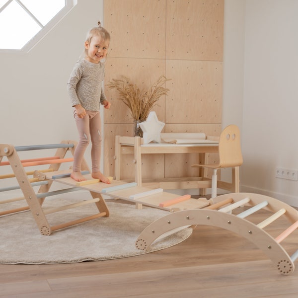 Set Montessori 3in1, triangolo da arrampicata, arco e rampa, giocattoli montessori, set triangolo da arrampicata per sala giochi, parco giochi, colore LOVE