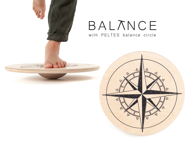 PELTES® COMPASS Balancekreis, Wackelbrett, Balance Board aus Holz, Brett, Holzkreis, Wackel, Balance, Fitness Bild 1