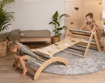 Conjunto de 3 artículos Montessori, triángulo de escalada, rampa montessori, juguetes montessori, conjunto de triángulos de escalada, gimnasio de escalada para niños pequeños, colores BOSQUE