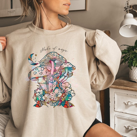 Mushrooms, Crystals, Women's Hippie Sweatshirts, Women's Boho Sweatshirts, Mushroom Sweater, Hippie Sweater, Boho Sweater, Witchy Clothes