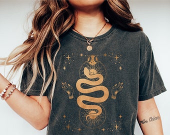 Comfort Colors, Hippie Clothes for Women, Witchy Vibes, Gift for Nature Lover, Women's Boho Clothes, Magic, Celestial Snake T-Shirt