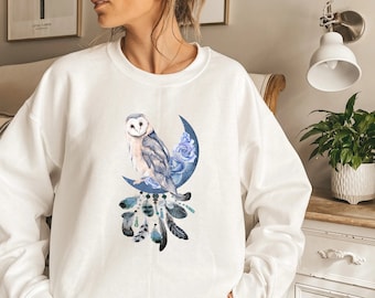 Owl Sweatshirt, Boho Nature Top, Barn Owl, Dreamcatcher, Spirit Animal, Spiritual Clothes, Metaphysical, Women's Hippie Sweater, Pullover