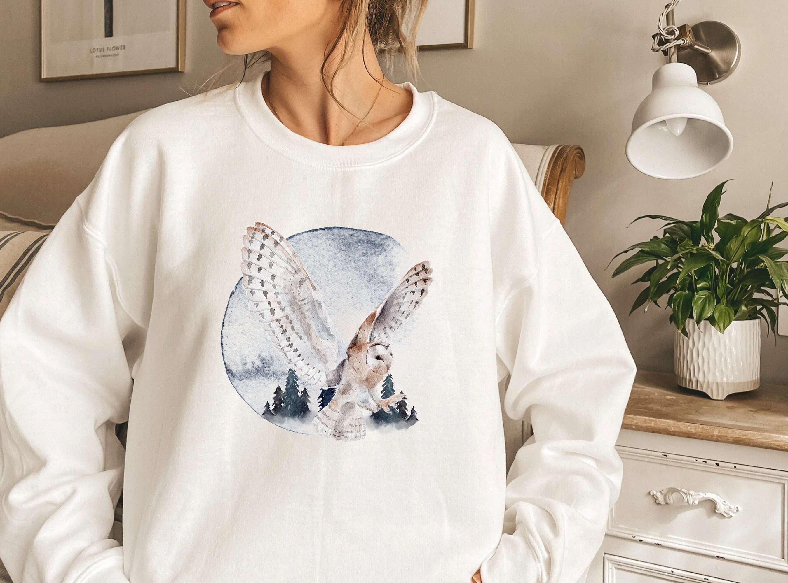 Owl Sweatshirt, Boho Nature Top, Barn Owl, Spirit Animal, Spiritual Clothes, Metaphysical, Gift for 