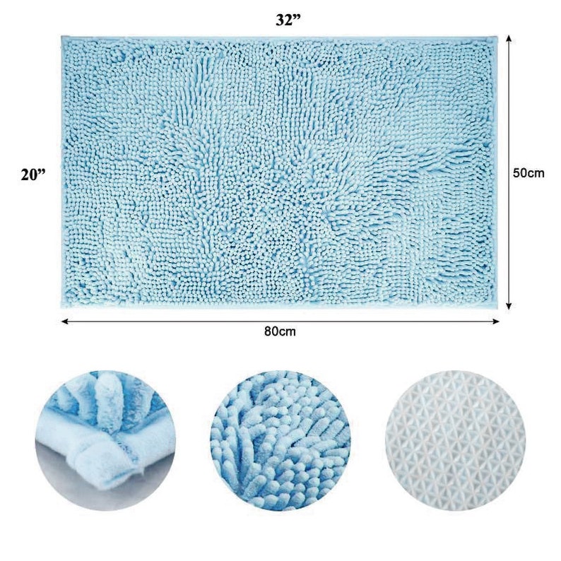 SUPER SALES 50% OFF 2-pack Divine Quality Luxury Blue Chenille Bath Mat Rug,Super Absorbent and Thick, Non-Slip bath mat, easy to wash image 5