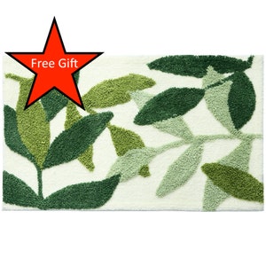 Large Green Leaves Microfiber Strong Water Absorption Bath Mat/Rug with Non Slip Backing Entryway Door Mat for Bathroom Floor Indoor Doormat