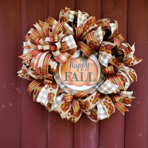 Happy Fall Wreath, Fall Door Wreath, Fall Mesh Wreath