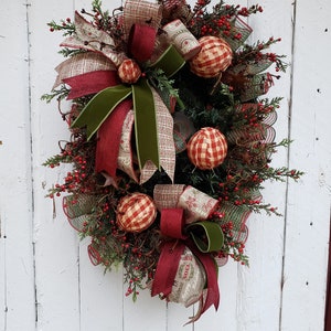 Rustic primitive Christmas wreath, door wreath, porch wreath