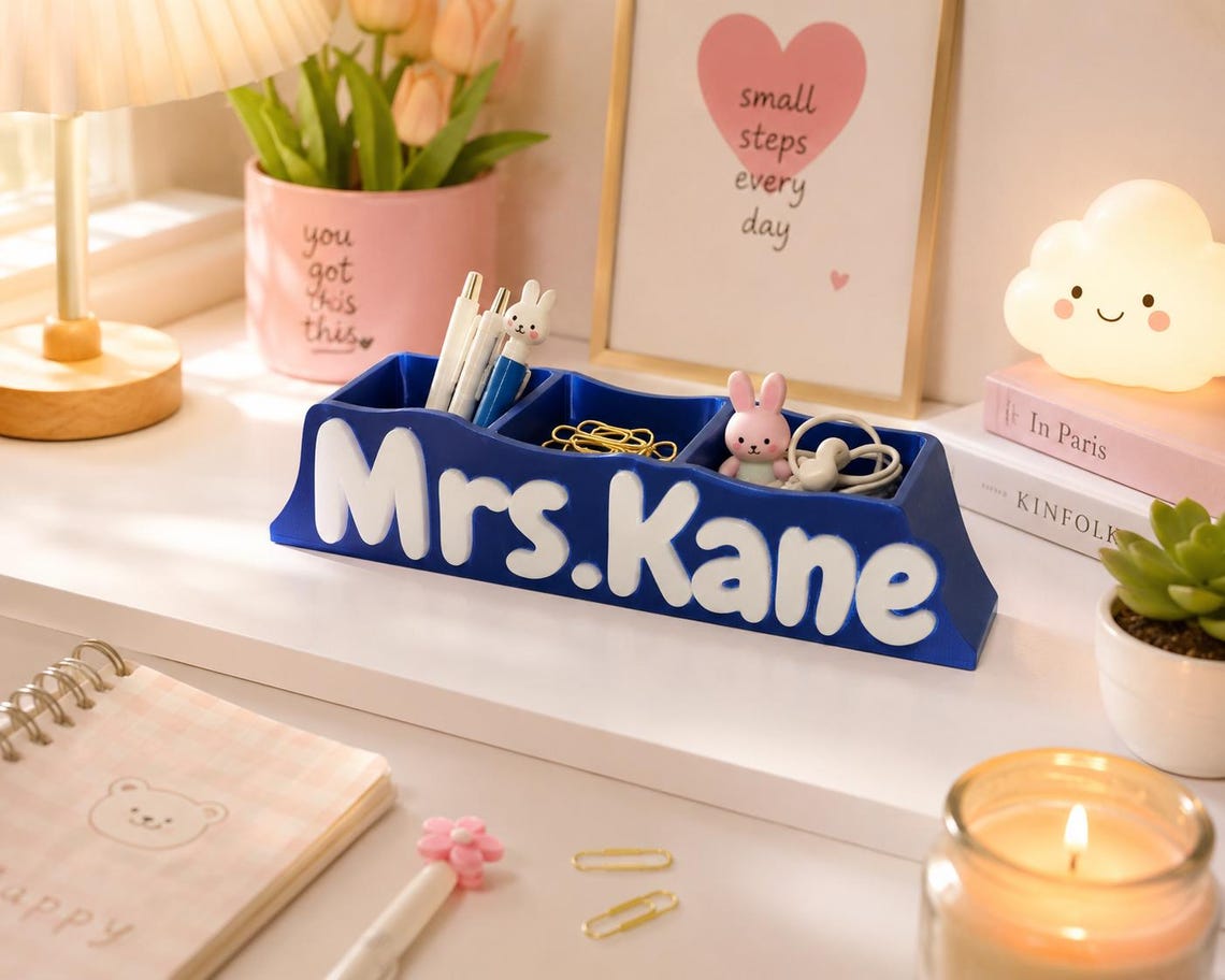 Personalized Name Desk Organizer | Custom Name Decor, 3 Compartments ...