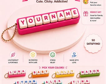 Personalized Name Keyboard Clicker Keychain – Custom Fidget Toy, Stress Relief Desk Accessory