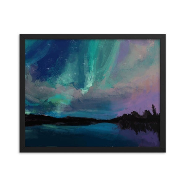 Northern Lights Framed Print: Colorful Night Sky Art for Home Decor Gift