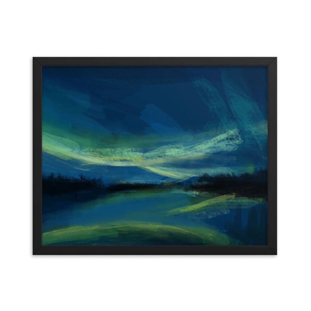 Northern Lights Painting Framed Art Print, Aurora Borealis Celestial
