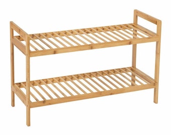 Shoe Rack Shelf, 2-Tier Bamboo Shoe Storage Organizer, Storage Shelf for Entryway Bathroom Bedroom, Natural (70 x 26 x 40 cm)