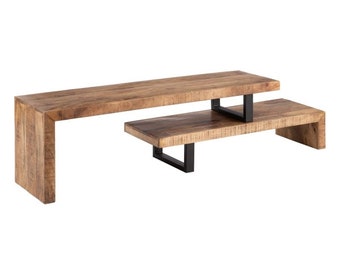 Table console, table d'appoint décorative, enfilade en bois pour le salon, terrasse, noir et naturel (140 x 40 x 46 cm)