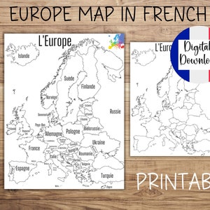 Karte von Europa in FRANZÖSISCH, druckbare Europa Karte, FRANZÖSISCH Europa Verkaufskarte, Reise-Tracker, Etsy Bestellung Karte, sofortiger digitaler Download