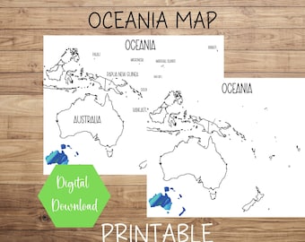 Oceania Map, Map of Oceania, Printable Oceania Map Printable Sales Map, Travel Tracker, Etsy Order Map, Instant Digital Download, PDF Map