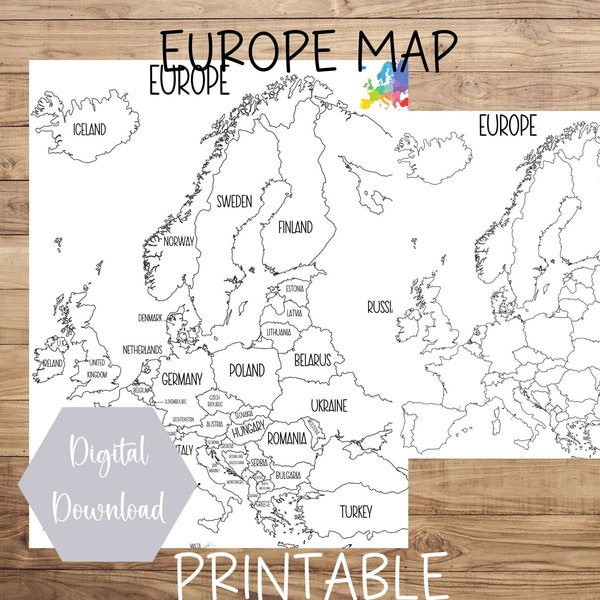 Europe Map, Map of Europe, Printable Europe Map Printable Europe Sales Map, Travel Tracker, Etsy Order Map, Instant Digital Download