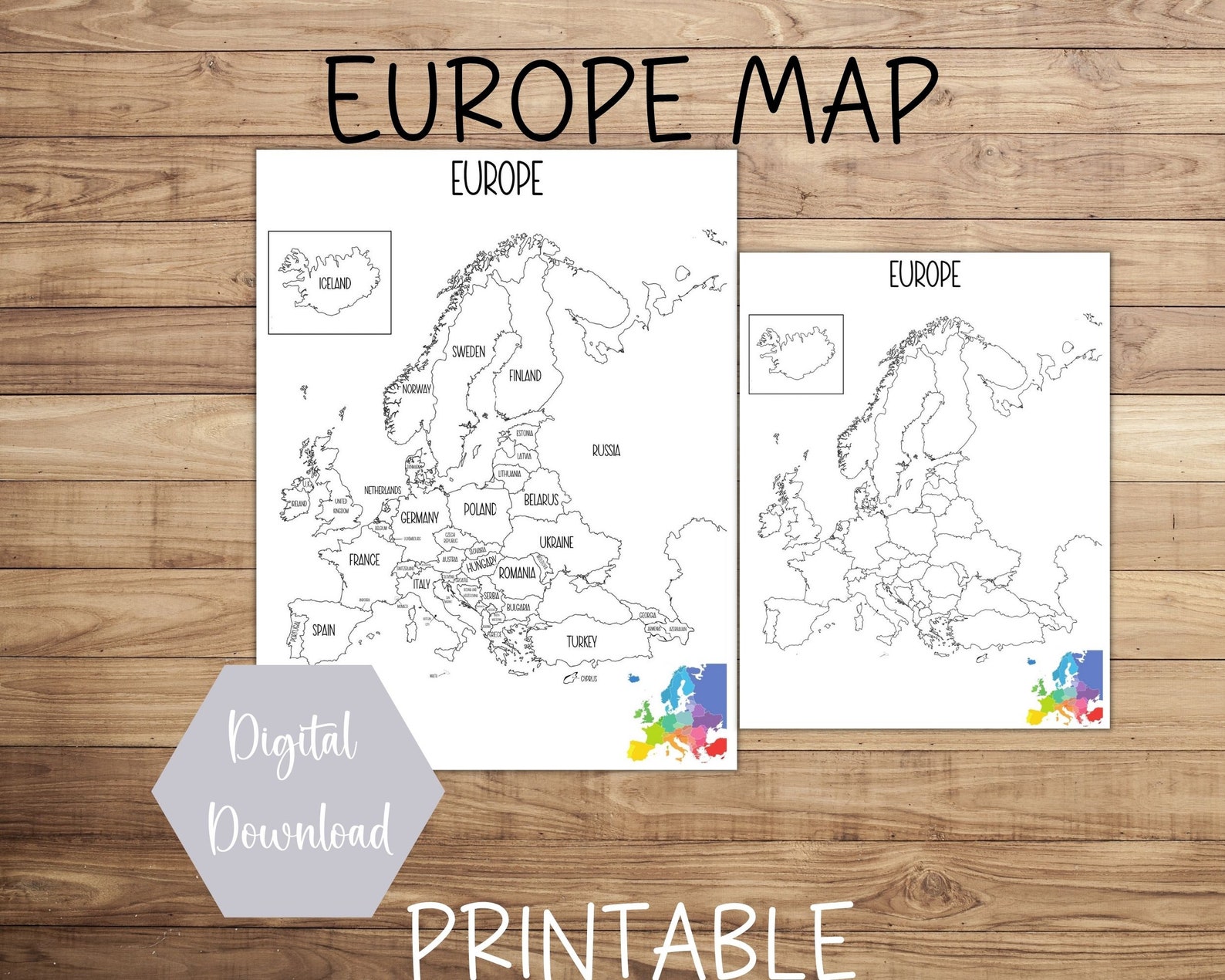 Europe Map Map of Europe Printable Europe Map Printable - Etsy