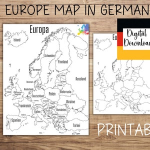 Karte von Europa in DEUTSCH, druckbare Europa Karte, DEUTSCHE Europa Umsatzkarte, Reise-Tracker, Etsy Bestellkarte, sofortiger digitaler Download
