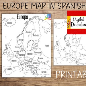 Karte von Europa auf SPANISCH, druckbare Europa Karte, SPANISCHE Europa Verkaufskarte, Reise-Tracker, Etsy Bestellung Karte, sofortiger digitaler Download