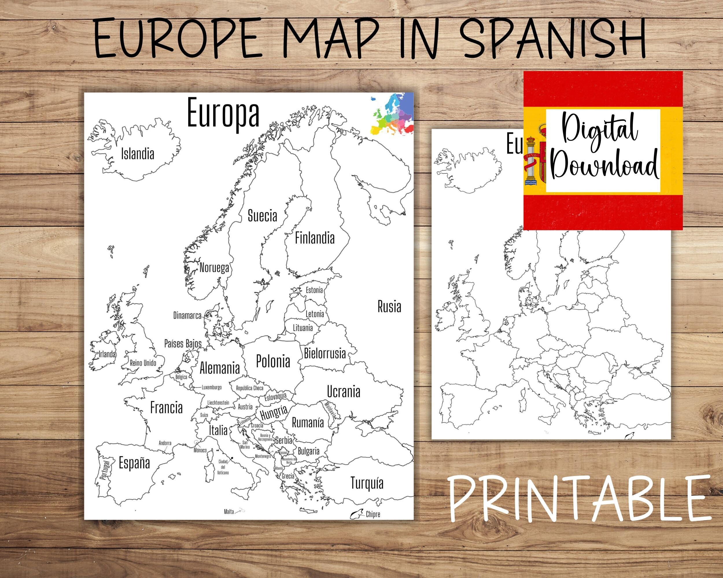 Mapa de Europa en ESPAÑOL, Mapa de Europa imprimible, Mapa de ventas de ...