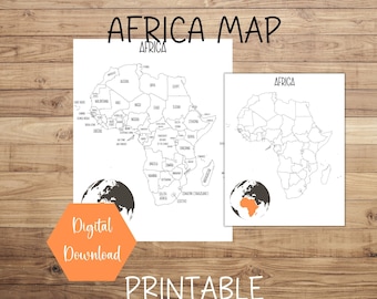 Africa Map, Map of Africa, Printable Africa Map, Geography Homeschool, Travel Tracker, Etsy Order Map, Instant Digital Download, Geography