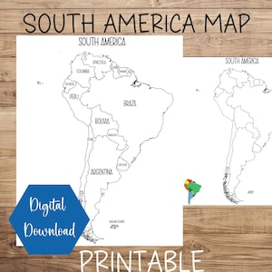 Südamerika Karte druckbar, druckbare Südamerika Karte, Reise-Tracker, Etsy Bestellung Karte, sofortiger digitaler Download, PDF-Karte Homeschool