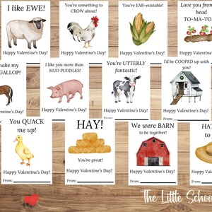 Printable Farm Valentines, Valentines Cards For Kids Printable, Classroom Valentines Printable, School Valentines Printable, PDF Download