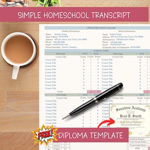 Editable High School Transcript Printable Canva Template Transcript Template Grade Portfolio Academic Planner Transcript Planner Printable