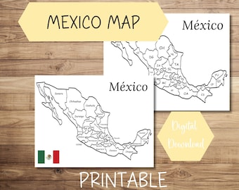 Mexico Map, Printable Sales Map, Travel Tracker, Etsy Order Map, Instant Digital Download, Homeschool Activity, Learn Geography of Mexico