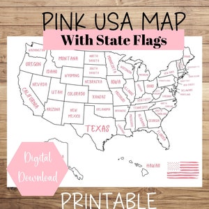 Rosa Karte der Vereinigten Staaten, druckbare US-Karte, druckbare USA, US-Verkäufe, Reise-Tracker, Etsy-Orderkarte, sofortiger digitaler Download, Homeschool