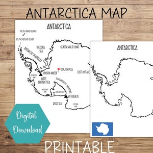 Antarktis Karte druckbar, Kontinent Karte druckbar, PDF-Karte, sofortiger digitaler Download, Homeschool Aktivität Geographie Südpol druckbare Karte