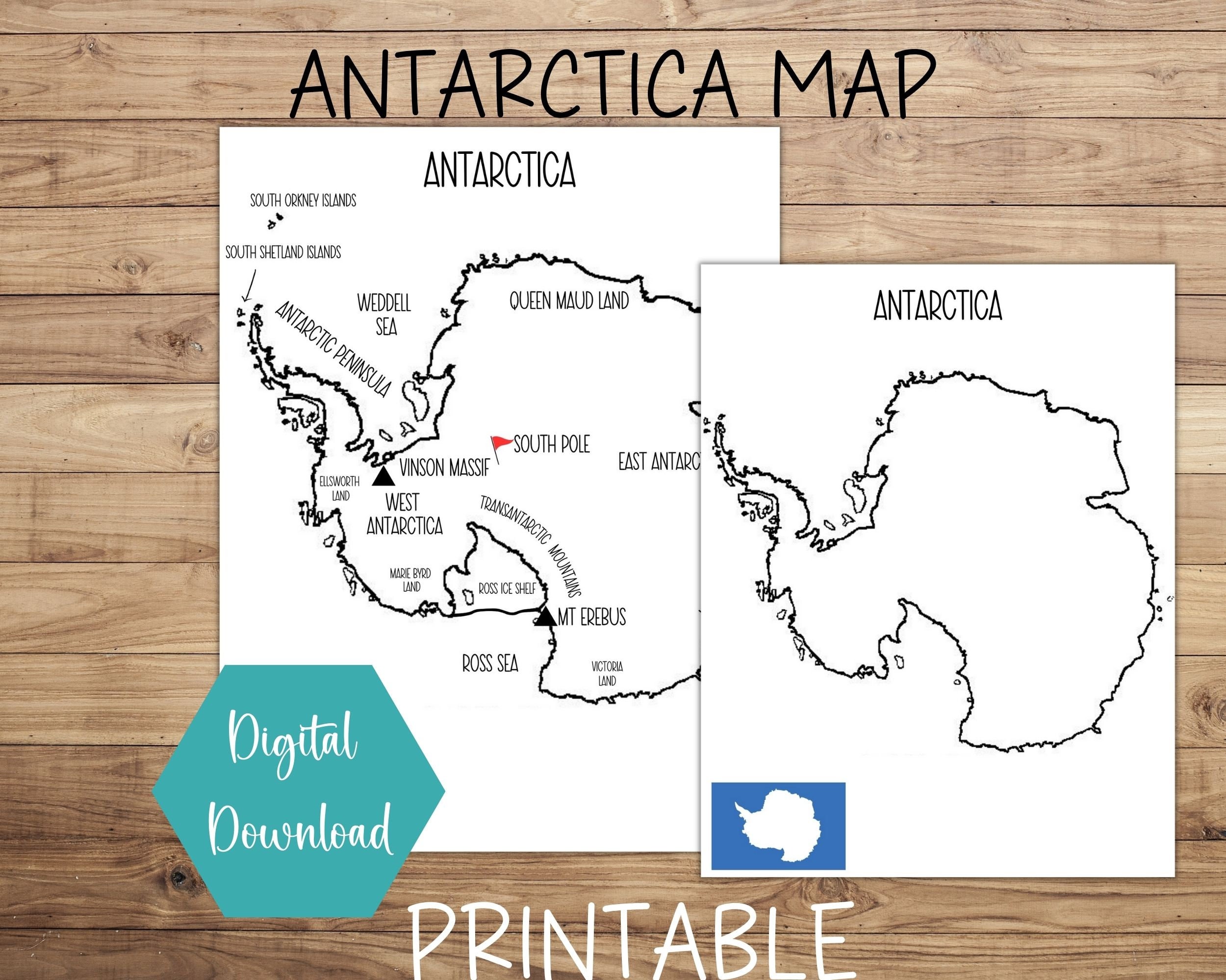 Antarctica Map Printable Continent Map Printable PDF Map Instant Antarctica Map Printable Continent Map Printable PDF Map Instant