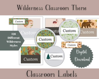 Custom Classroom Labels, Wilderness Theme, Classroom Decorations, Bulletin Board,  Editable Classroom, Canva Templates, Classroom Management