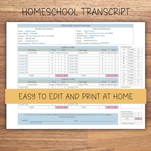 Homeschool Transcript Template Editable High School Transcript Printable Grade Portfolio Academic Planner Transcript Planner Printable