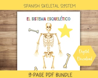 SPANISH Human Skeleton Busy Book Page, Printable Montessori Materials, Educational Prints, Printable Worksheets, Preschool, Bones, Toddler