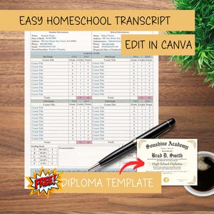 Editable High School Transcript Template: Canva Printable (Digital Download)