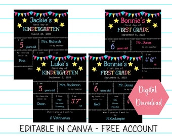 First Day Of School Sign Interchangeable, Printable First Day Of School, Editable in Canva, Reusable, School Memories, First & Last Day