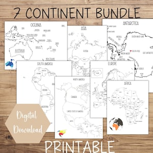 7 Kontinente PDF-Karte, druckbares Kartenset, Reise-Tracker, Etsy-Bestellkarte, sofortiger digitaler Download, PDF-Karten Homeschool 7 Kontinente