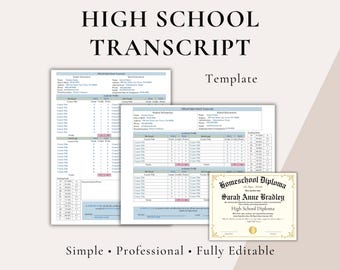 Editable High School Transcript Template, Homeschool Planner (Canva)