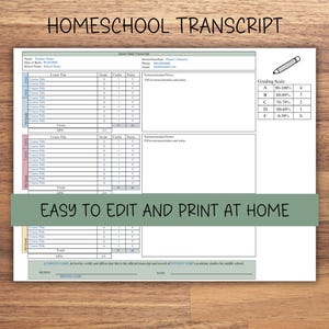 Homeschool Transcript Template Editable Junior High Transcript Printable Transcript Template Grade Portfolio Academic Planner Transcript