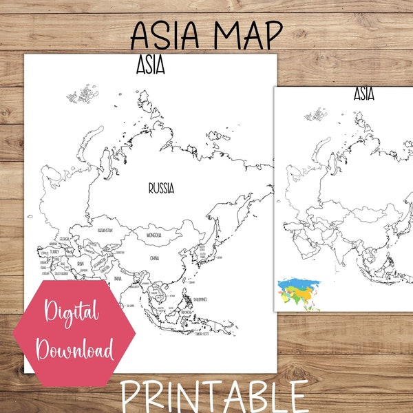 Asia Map, Map of Asia Printable Asia Map, Printable Asia Sales Map, Travel Tracker, Etsy Order Map, Instant Digital Download PDF Map of Asia