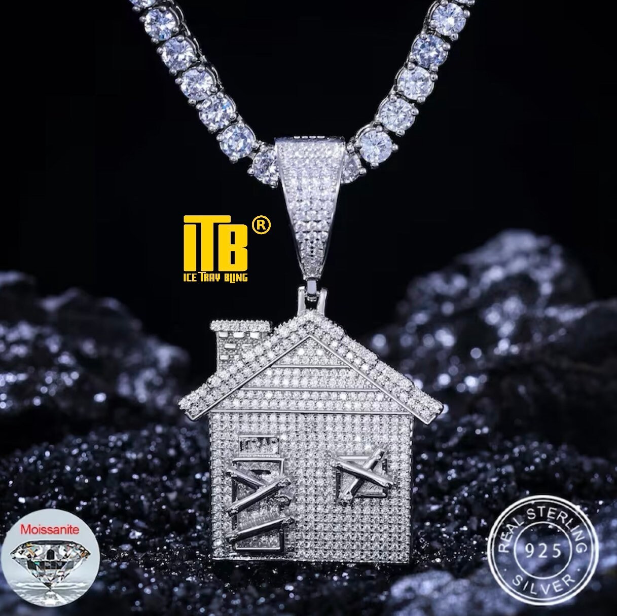 Iced out trap house hotsell pendant