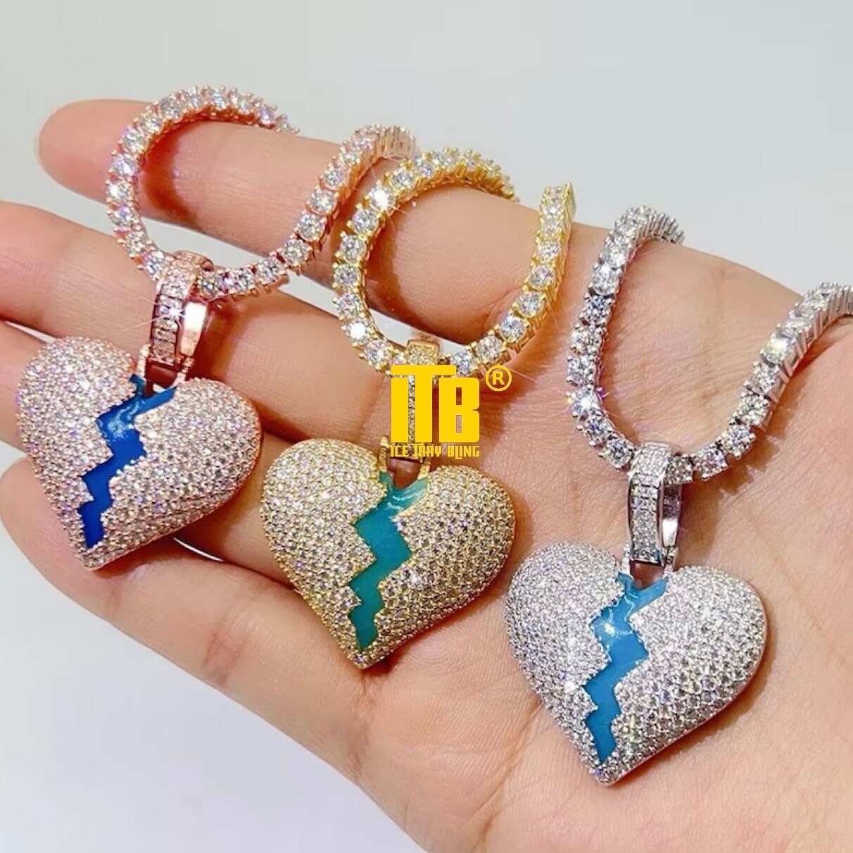 Iced Out Broken Heart Chain Iced Broken Heart Pendant 2025