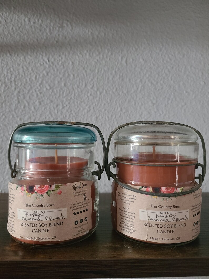 10 Oz Antique Glass Jars With Pumpkin Carmel Crunch Scented Candles - Etsy