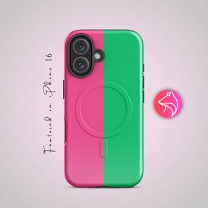 Minimalist iPhone Case: Personalized Duo Neon Vibrant Pink & Green Sleek Design Cover